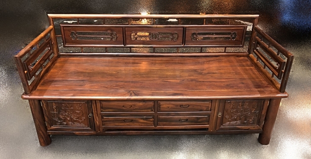 台北二手家具買賣 推薦 泰山宏品中古傢俱館 ZM31317 * 雞翅木4抽2門羅漢椅 * 二手中古 羅漢椅 鴉片椅 柚木