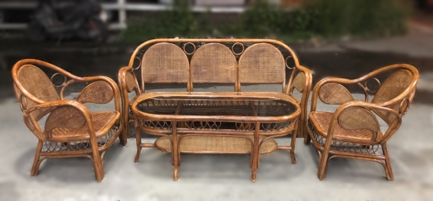台北二手家具買賣 推薦 泰山宏品中古傢俱館 A12307 * 藤製沙發組椅* 二手中古 沙發 組椅 藤椅 布沙發 實木椅