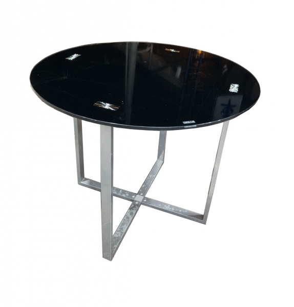 台北二手家具買賣 推薦 泰山宏品中古傢俱館*E32616*黑玻璃圓桌*二手中古 餐桌 餐椅 茶几 吃飯桌 餐桌組椅