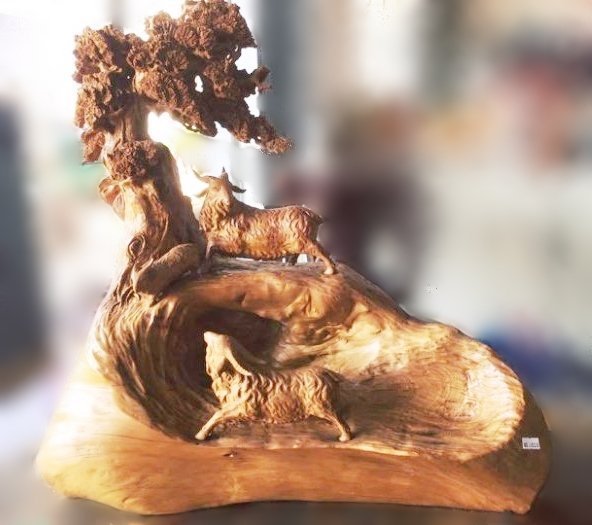 樂居二手家具生活館(中) 台中全新中古傢俱買賣 R1010*山羊木雕藝術品/ 關公木雕*仿古家具 雕刻藝品買賣 檀木