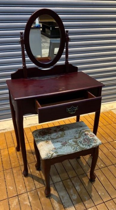 台中二手家具逢甲 樂居全新中古傢俱 B1218HJJ 胡桃化妝桌+椅 梳妝桌 鏡台 臥室家具拍賣床頭 床墊 床箱 掀床