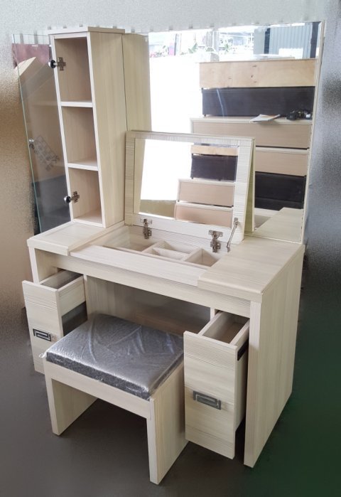 樂居二手家具館 中古傢俱 家電 *全新B113-3法式白橡鏡台+椅*化妝桌 穿衣鏡 臥室傢俱拍賣床組 床墊 床架