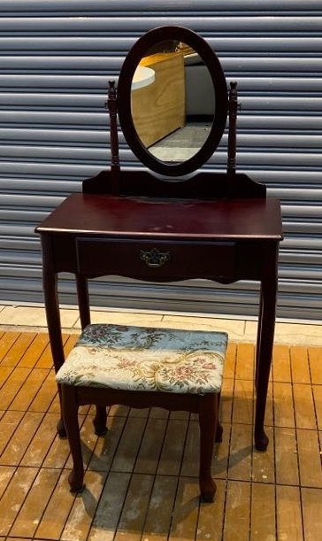 台中二手家具逢甲 樂居全新中古傢俱 B1218HJJ 胡桃化妝桌+椅 梳妝桌 鏡台 臥室家具拍賣床頭 床墊 床箱 掀床